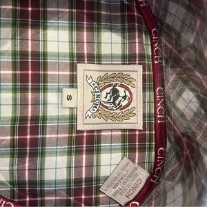 Cinch Casual Button Down Shirt Red and Green Plaid